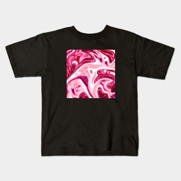 Pink and white Marble Liquid Waves colors grading pattern Kids T-Shirt by Dolta